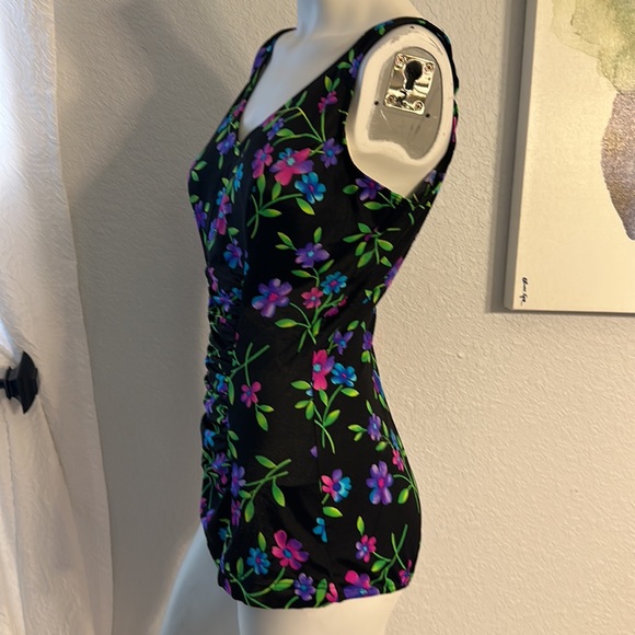 Vintage MAILLOT BALTEX Canadian One-Piece black Floral Swimsuit - Picture 4 of 10